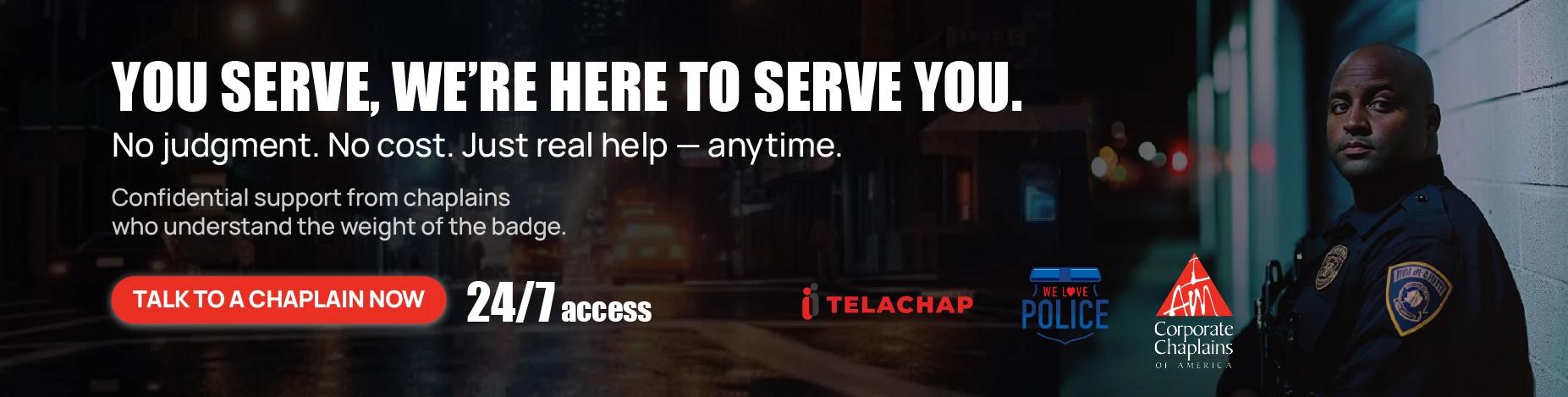 Police chaplain program banner offering confidential law enforcement support